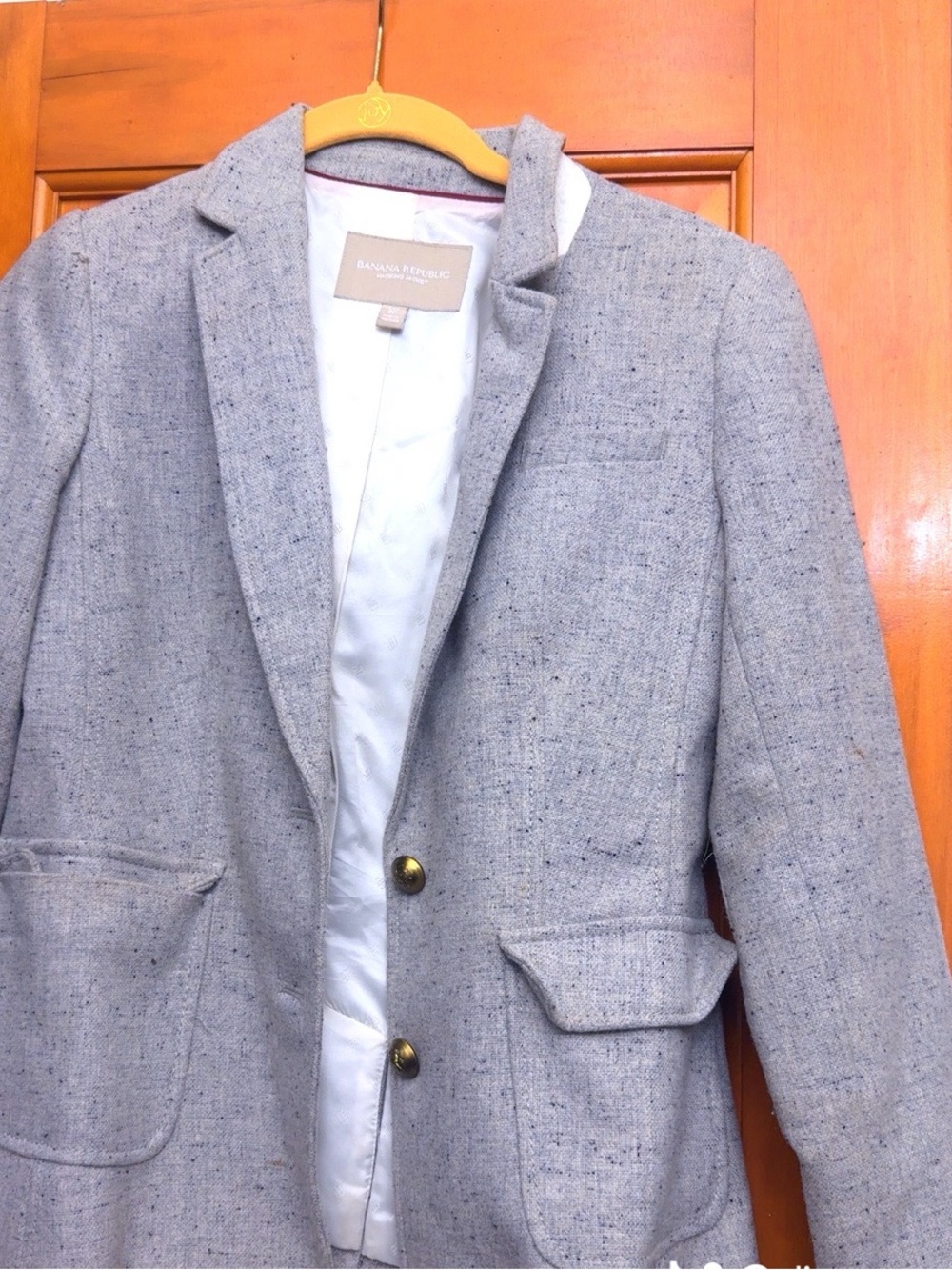 Banana Republic Light Gray Tweed Blazer with Gold Buttons